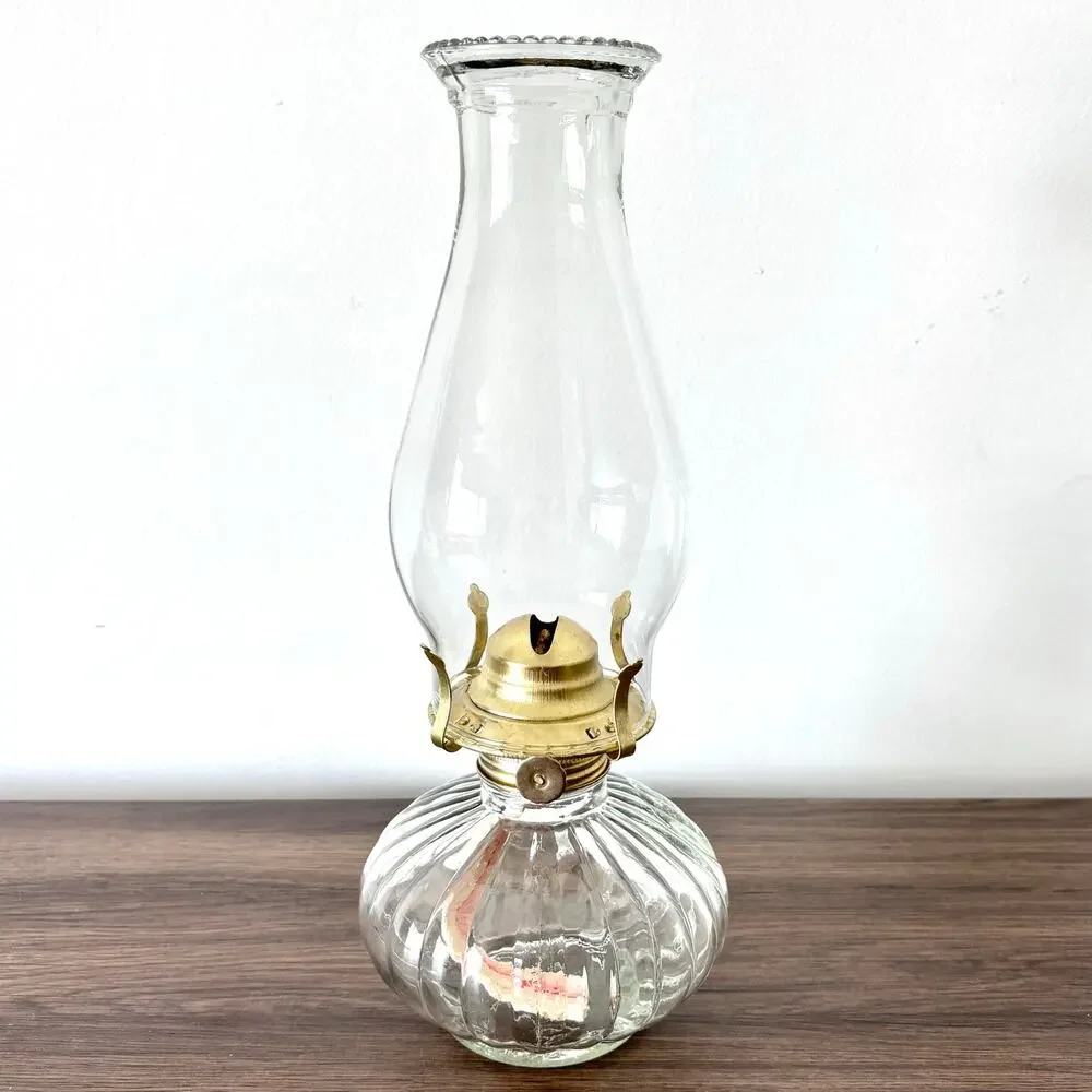 Vintage Brass and Glass Oil Lamp